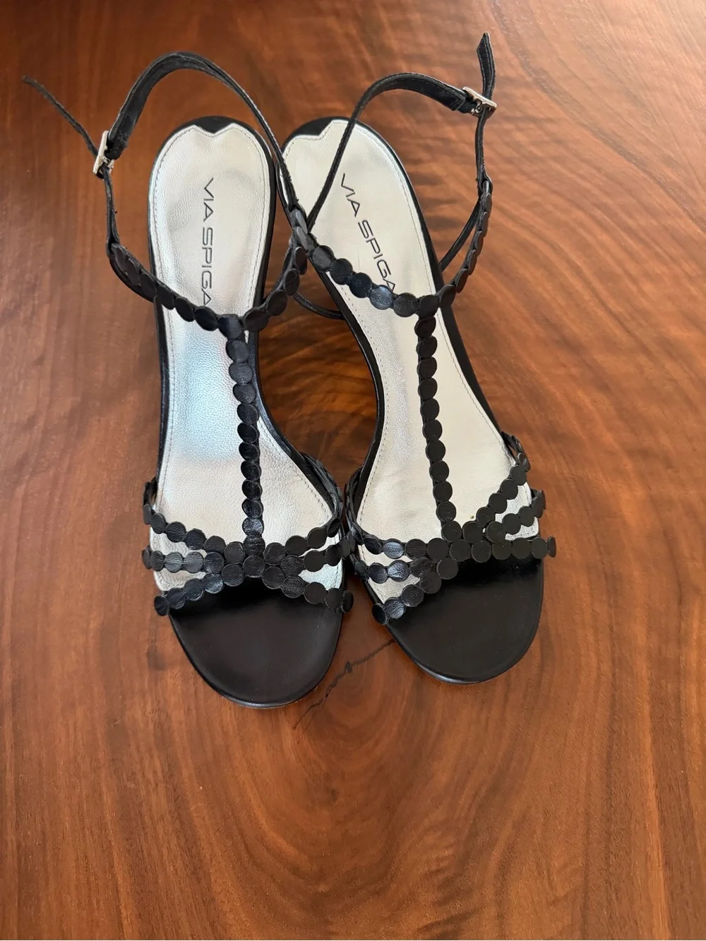 Via Spiga Black Strappy Beaded Slingback Heels